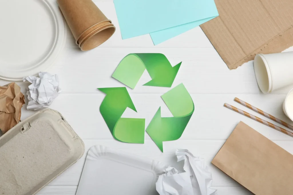 Symbol recyklingu pośród opakowań w obliczu PPWR